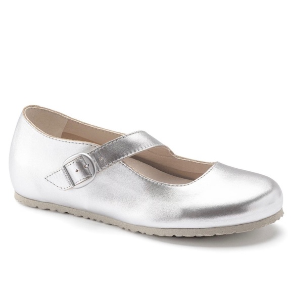 Birkenstock Tracy Silver Metallic Mary Janes Ballet Flats Size EU 38 R - Picture 1 of 7